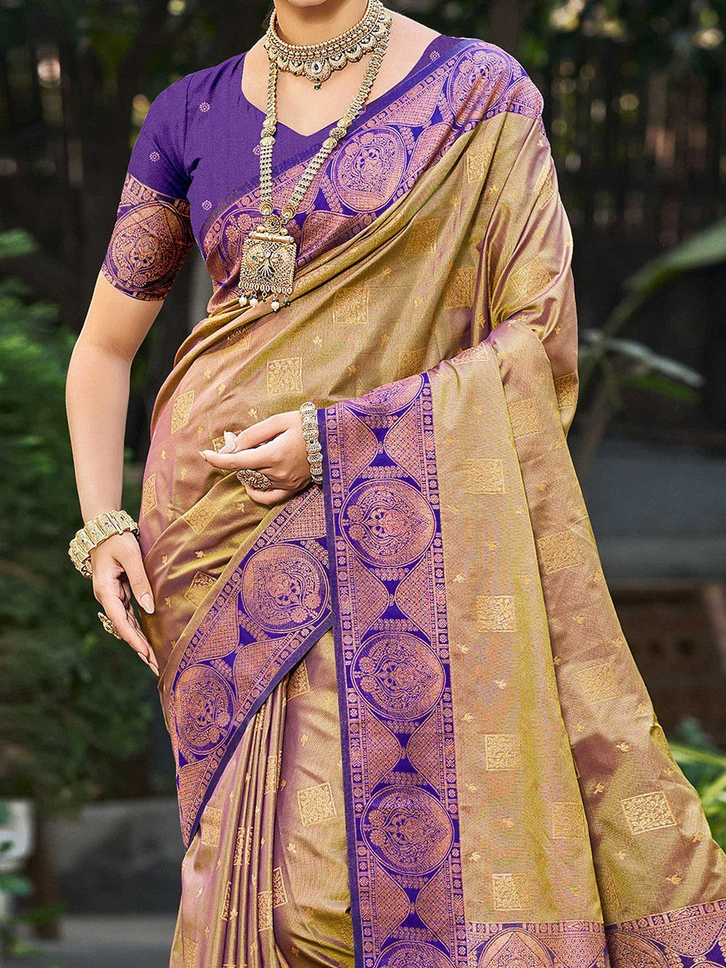 Timeless Dark Beige Floral Zari Work Silk Blend Saree With Designer Tassels Pallu