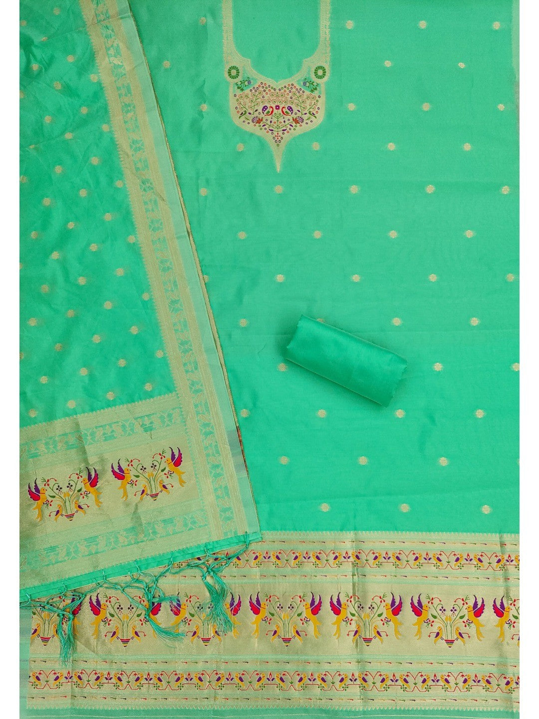 Elegant Sea Green Banarasi Silk Unstitched Dress Material with Dupatta