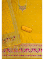 Elegant Yellow Banarasi Silk Unstitched Dress Material with Dupatta