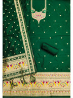 Elegant Bottle Green Banarasi Silk Unstitched Dress Material with Dupatta