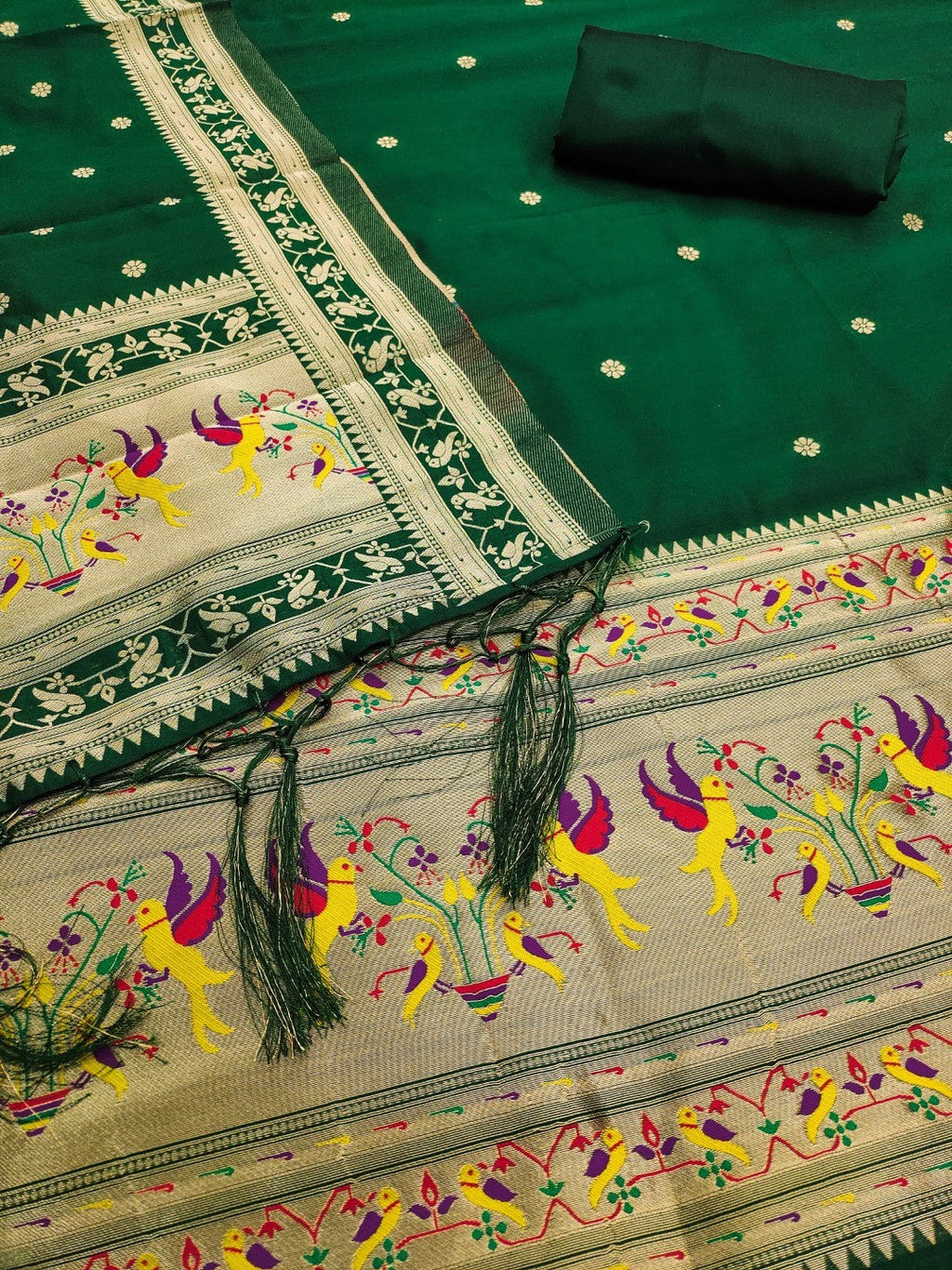 Elegant Bottle Green Banarasi Silk Unstitched Dress Material with Dupatta