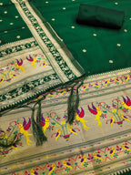 Elegant Bottle Green Banarasi Silk Unstitched Dress Material with Dupatta