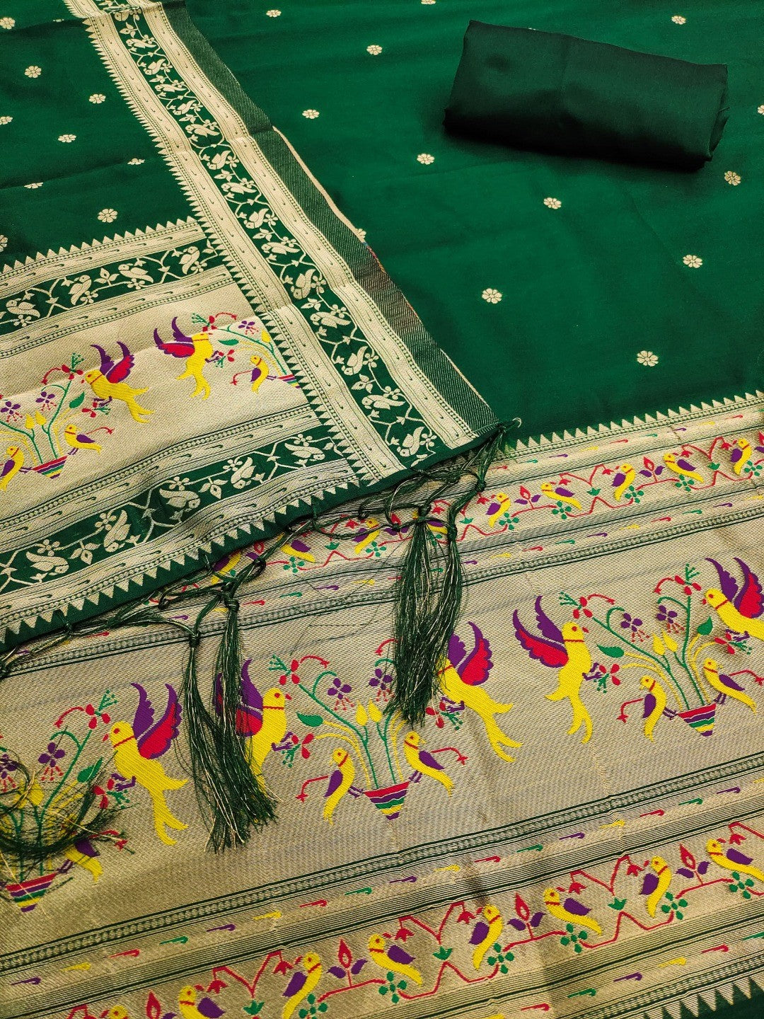 Elegant Bottle Green Banarasi Silk Unstitched Dress Material with Dupatta