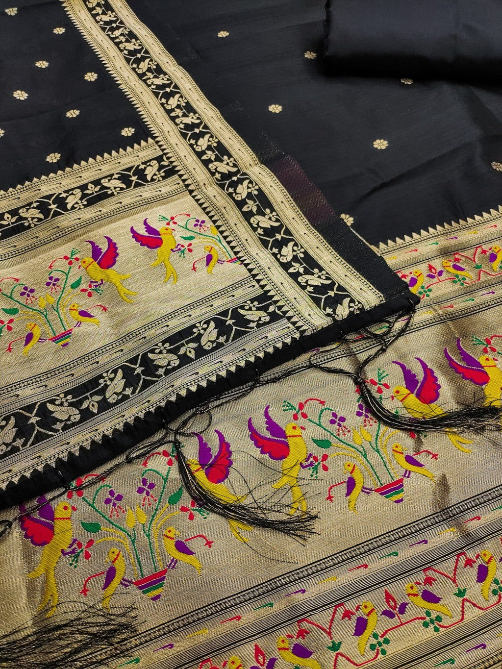 Elegant Black Banarasi Silk Unstitched Dress Material with Dupatta