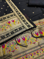 Elegant Black Banarasi Silk Unstitched Dress Material with Dupatta