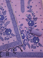 Purple Cotton Blend Dress Material with Floral Patterns and Jamdani Woven Detailing