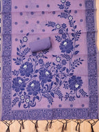 Purple Cotton Blend Dress Material with Floral Patterns and Jamdani Woven Detailing