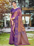 Graceful Violet Zari Woven Silk Blend Saree With Floral Motif Detailing & Elegant Tassels Pallu
