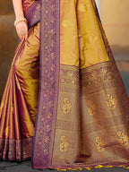 Classic Golden Brown Peacock & Floral Motif Zari Woven Silk Blend Saree With Decorative Tassel Pallu