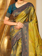 Classic Mehendi Green Peacock & Floral Motif Zari Woven Silk Blend Saree With Decorative Tassel Pallu