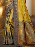 Classic Mehendi Green Peacock & Floral Motif Zari Woven Silk Blend Saree With Decorative Tassel Pallu