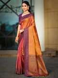 Classic Burnt Orange Peacock & Floral Motif Zari Woven Silk Blend Saree With Decorative Tassel Pallu