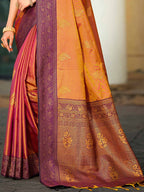 Classic Burnt Orange Peacock & Floral Motif Zari Woven Silk Blend Saree With Decorative Tassel Pallu