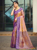 Classic Beige Peacock & Floral Motif Zari Woven Silk Blend Saree With Decorative Tassel Pallu