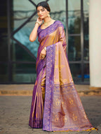 Classic Beige Peacock & Floral Motif Zari Woven Silk Blend Saree With Decorative Tassel Pallu