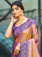 Classic Beige Peacock & Floral Motif Zari Woven Silk Blend Saree With Decorative Tassel Pallu