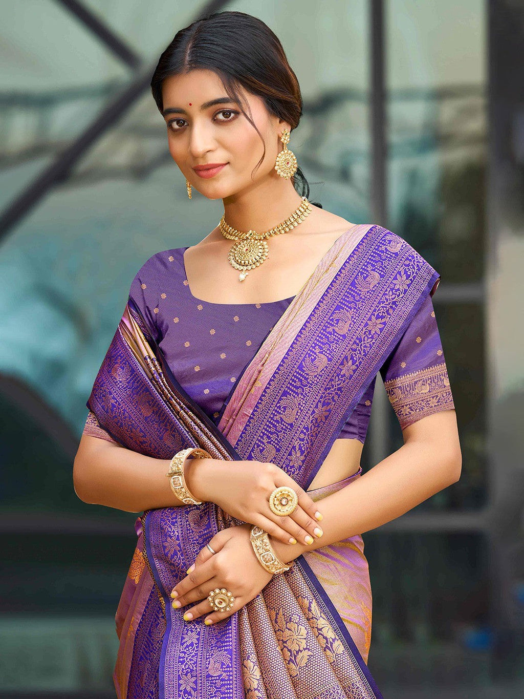 Classic Beige Peacock & Floral Motif Zari Woven Silk Blend Saree With Decorative Tassel Pallu
