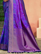 Luxury Violet Zari Woven Silk Blend Saree With Paisley Motif Border & Attractive Tassel Pallu