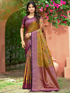 Luxury Dark Mustard Zari Woven Silk Blend Saree With Paisley Motif Border & Attractive Tassel Pallu
