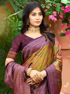 Luxury Dark Mustard Zari Woven Silk Blend Saree With Paisley Motif Border & Attractive Tassel Pallu