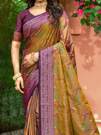 Luxury Dark Mustard Zari Woven Silk Blend Saree With Paisley Motif Border & Attractive Tassel Pallu