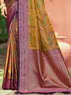 Luxury Dark Mustard Zari Woven Silk Blend Saree With Paisley Motif Border & Attractive Tassel Pallu