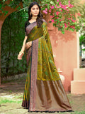 Luxury Mehendi Green Zari Woven Silk Blend Saree With Paisley Motif Border & Attractive Tassel Pallu