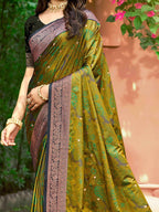 Luxury Mehendi Green Zari Woven Silk Blend Saree With Paisley Motif Border & Attractive Tassel Pallu