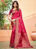 Luxury Pink Zari Woven Silk Blend Saree With Paisley Motif Border & Attractive Tassel Pallu