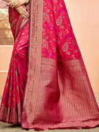 Luxury Pink Zari Woven Silk Blend Saree With Paisley Motif Border & Attractive Tassel Pallu