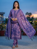 Purple Cotton Blend Dress Material with Floral Patterns and Jamdani Woven Detailing