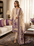 Cream Cotton Blend Dress Material with Floral Patterns and Jamdani Woven Detailing
