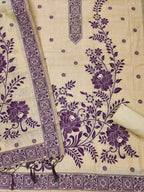 Cream Cotton Blend Dress Material with Floral Patterns and Jamdani Woven Detailing
