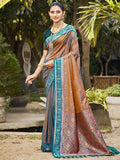 Graceful Brown Paisley & Floral Design Zari Work Silk Blend Saree With Attractive Tassels Pallu