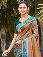 Graceful Brown Paisley & Floral Design Zari Work Silk Blend Saree With Attractive Tassels Pallu