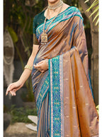 Graceful Brown Paisley & Floral Design Zari Work Silk Blend Saree With Attractive Tassels Pallu