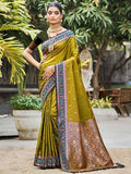 Graceful Mehendi Green Paisley & Floral Design Zari Work Silk Blend Saree With Attractive Tassels Pallu