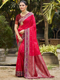 Graceful Pink Paisley & Floral Design Zari Work Silk Blend Saree With Attractive Tassels Pallu
