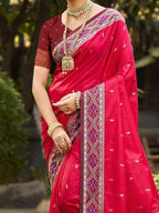 Graceful Pink Paisley & Floral Design Zari Work Silk Blend Saree With Attractive Tassels Pallu