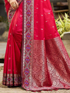 Graceful Pink Paisley & Floral Design Zari Work Silk Blend Saree With Attractive Tassels Pallu