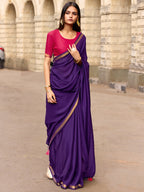 Charming Purple Solid Mulmul Cotton Saree Highlighted By Zari Weaving Border & Tassel Pallu