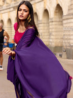 Charming Purple Solid Mulmul Cotton Saree Highlighted By Zari Weaving Border & Tassel Pallu