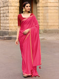 Charming Pink Solid Mulmul Cotton Saree Highlighted By Zari Weaving Border & Tassel Pallu