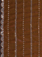 Radiant Brown Striped Pattern Satin Silk Saree Featuring Intricate Sequins & Beads Embellishment