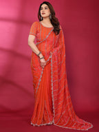 Radiant Gajari Pink Striped Pattern Satin Silk Saree Featuring Intricate Sequins & Beads Embellishment
