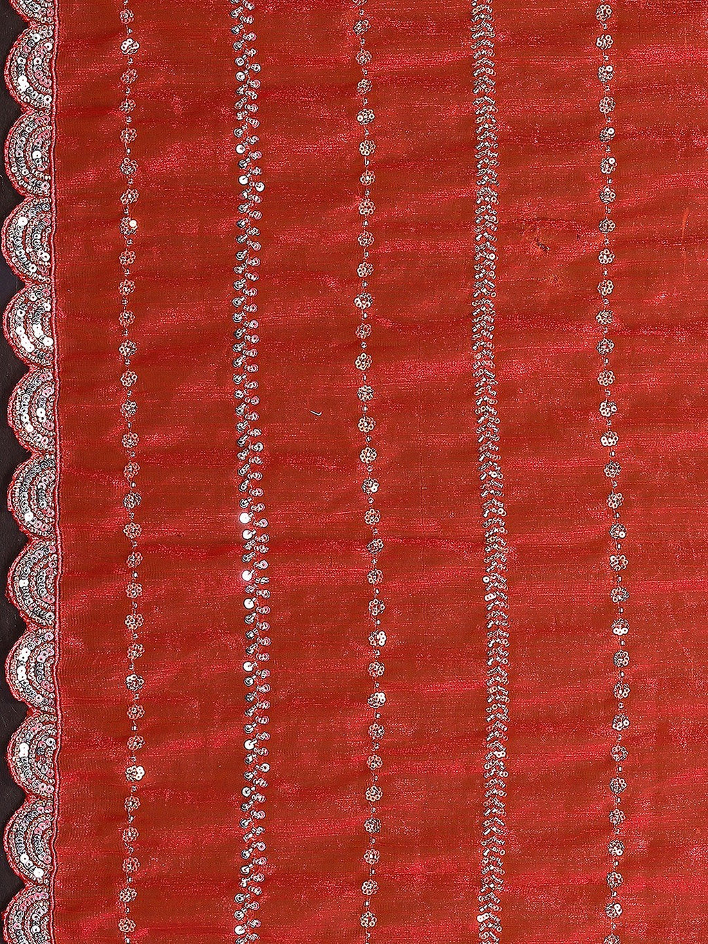 Radiant Gajari Pink Striped Pattern Satin Silk Saree Featuring Intricate Sequins & Beads Embellishment