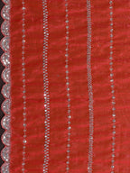 Radiant Gajari Pink Striped Pattern Satin Silk Saree Featuring Intricate Sequins & Beads Embellishment
