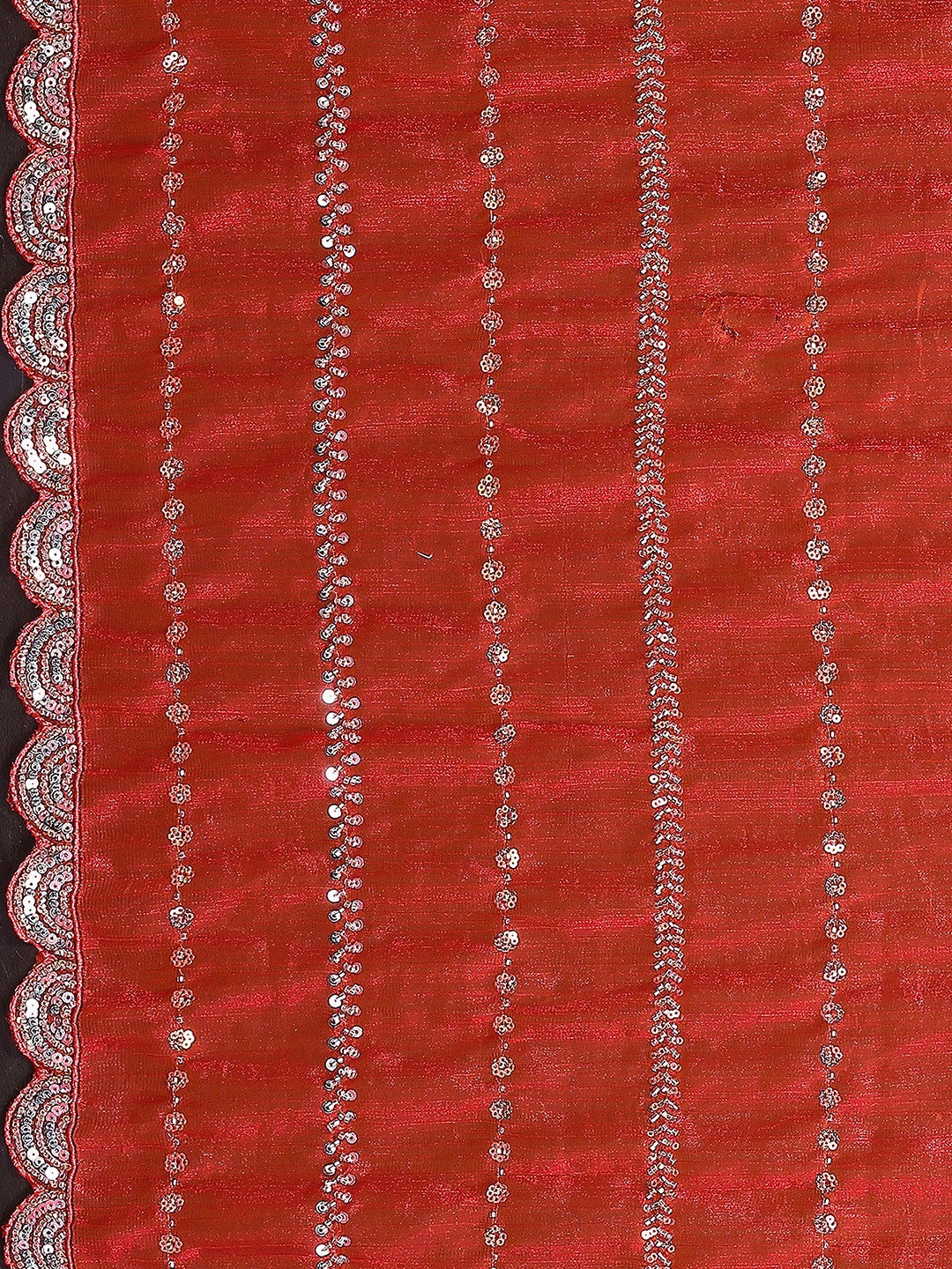 Radiant Gajari Pink Striped Pattern Satin Silk Saree Featuring Intricate Sequins & Beads Embellishment