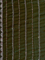 Radiant Green Striped Pattern Satin Silk Saree Featuring Intricate Sequins & Beads Embellishment