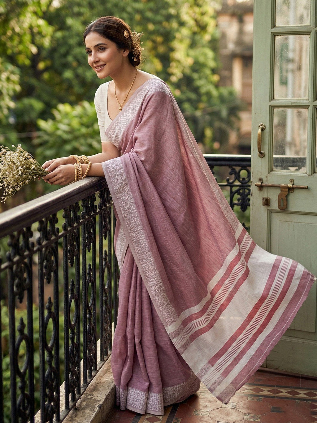 Magenta Linen Saree with Silver Zari Border Stylish Lightweight Ethnic Outfit